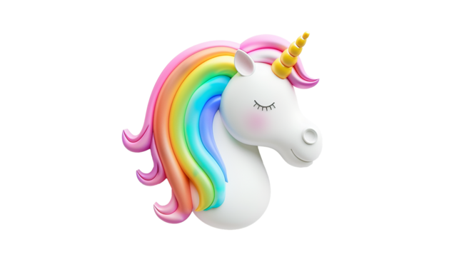 Illustration of a unicorn with rainbow hair, clip art of magical animals on a transparent background. Cuttable