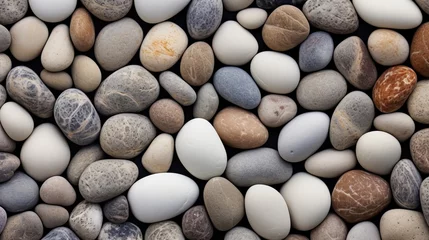 Foto auf Leinwand A closeup of textured pebbles in a riverbed © Cloudyew