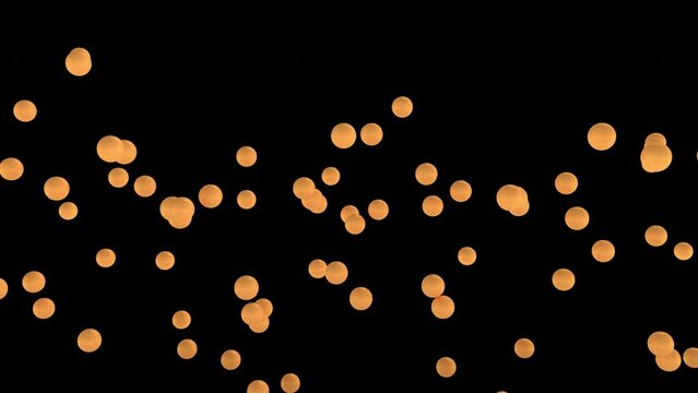 Animated orange plain ping pong or table tennis balls spontaneous exploding or dancing or bursting against transparent background.