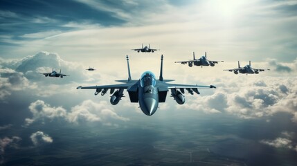 A formation of fighter jets in the sky - obrazy, fototapety, plakaty