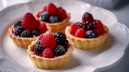 Fresh berry tartlets on elegant tableware