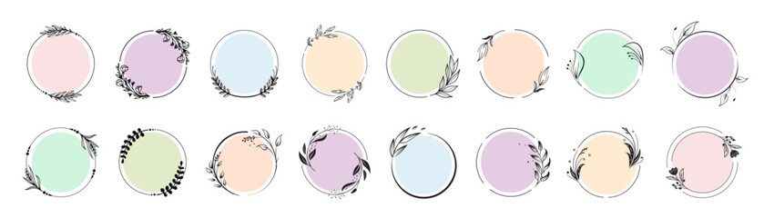 Set of flowers circle frames for design element for logo, stamp design, invitation, entraving 