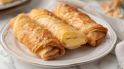 Fresh cheese-filled pastries on plate