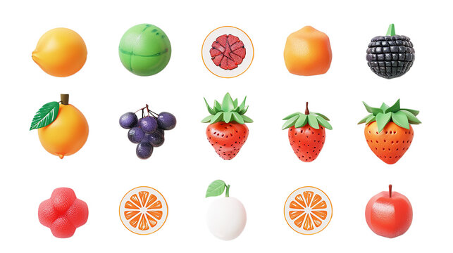 3D illustration of fruits isolated on transparent background.