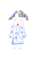 浴衣を着た、りんご飴を持った女の子