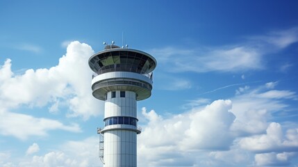 Fototapeta na wymiar Air traffic control tower guiding aircraft