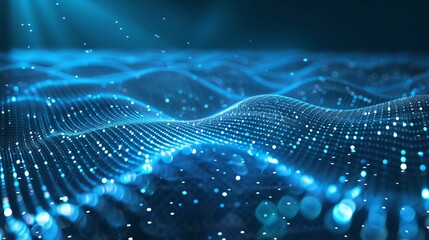 Abstract futuristic particle lines mesh on blue background with light effect. Technology concept.