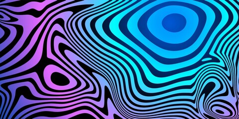 Purple-blue wave pattern on black background for web design, covers, presentations. Psychedelic background in the style of the 60s, 70s