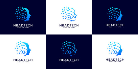 Set of smart people high innovation technology logo design. Abstract future artificial intelligence logo design inspiration.