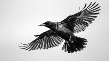 A closeup of a monochrome bird in flight