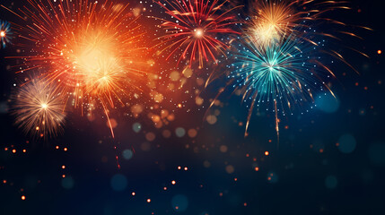 Fototapeta premium Beautiful fireworks background at night for holiday decoration