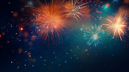 Fototapeta premium Beautiful fireworks background at night for holiday decoration