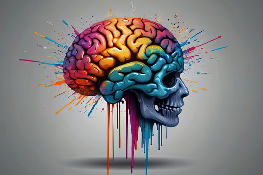 Brain exploding in colors. Mind blown imagery symbolizing creative inspiration.