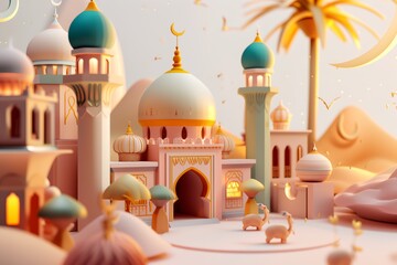 Ramadan - muslim mosque ramadan concept, islamic holiday banner