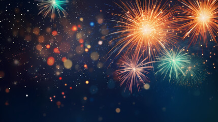 Fototapeta premium Beautiful fireworks background at night for holiday decoration