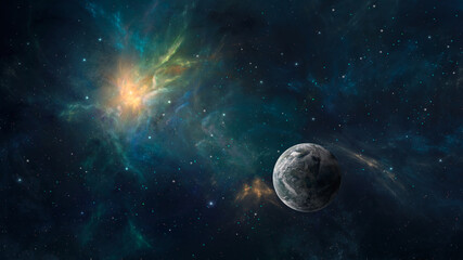 Obraz na płótnie Canvas Space background. Planet in colorful nebula with starfield. Elements furnished by NASA. 3D rendering