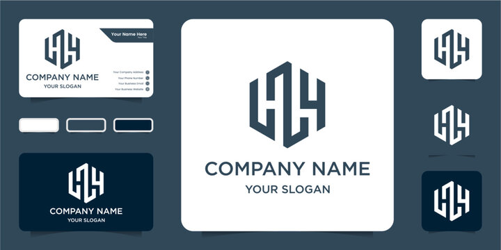 letter H and number 4 in hexagon shape logo template
