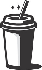 Vector of coffee paper cup with white color background. Black and white line art style design of takeout coffee cup