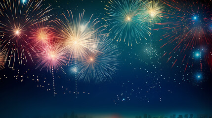 Fototapeta premium Beautiful fireworks background at night for holiday decoration