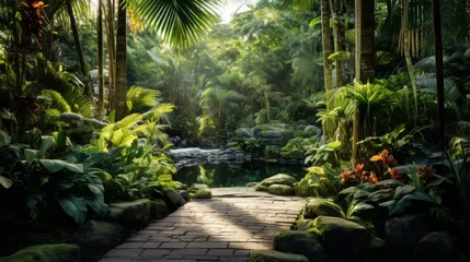 Foto auf Leinwand A vibrant tropical rainforest with lush greenery for an exotic feel © Cloudyew