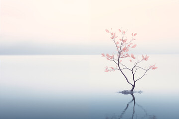 Fototapeta na wymiar Single small tree plant representing serenity and calmness. Generative AI