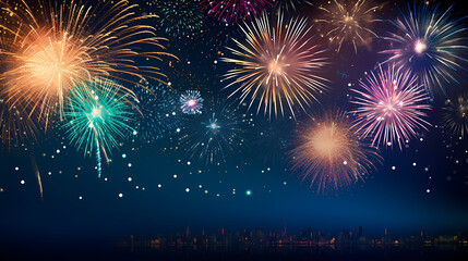 Fototapeta premium Beautiful fireworks background at night for holiday decoration