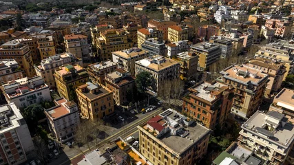 Selbstklebende Fototapeten Aerial view of houses and buildings in the Parioli district in Rome, Italy. Located in the city center, it is one of the most valuable neighborhoods in the Italian capital. © Stefano Tammaro