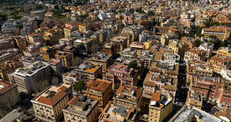 Aerial view of houses and buildings in the Parioli district in Rome, Italy. Located in the city center, it is one of the most valuable neighborhoods in the Italian capital.