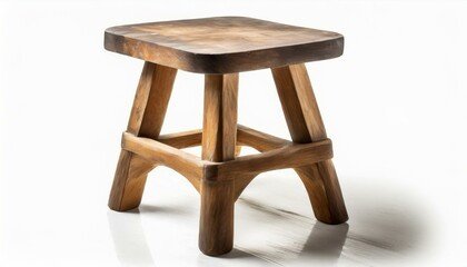 Old wooden stool three legs isolated on white background with clipping path.