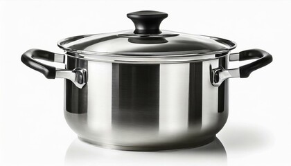 One stainless steel cookware kitchen cooking pot isolated on white background. 