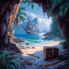 Pirate Cove Background: Hidden treasure chests, rugged cliffs, and pirate ships anchored in a secluded cove evoke the thrill of a pirate adventure.