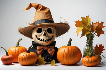 Colorful halloween pumpkins autumn decoration, holiday seasonal concept.