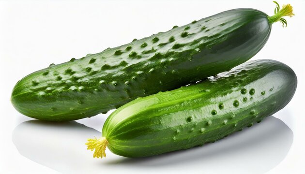 Two long fresh cucumbers isolated on white . High resolution of image. 