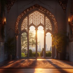 Beautiful arabic window, mosque interior