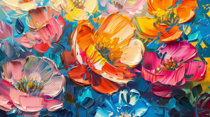 Oil painting of flowers. Abstract art background. Colorful flowers 