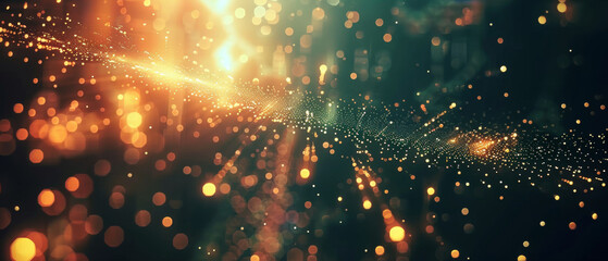 A dazzling array of light particles streaks across a bokeh background, embodying energy flow.