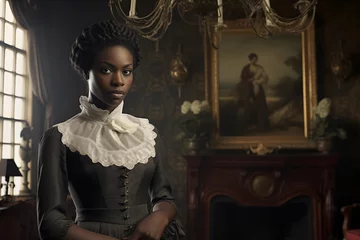 Fotobehang Portrait of noble aristocratic black woman wearing elegant dress. Generative AI © Nomad_Soul