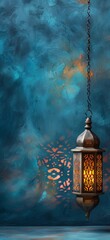 Arabic Ramadan lantern, greeting Eid Mubarak card for Muslim Holidays