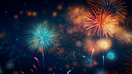 Fototapeta premium Beautiful fireworks background at night for holiday decoration