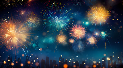 Fototapeta premium Beautiful fireworks background at night for holiday decoration