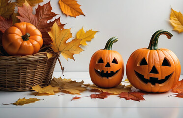 Colorful halloween pumpkins autumn decoration, holiday seasonal concept.