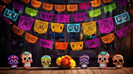 Day of the dead papel picado banners in vibrant colors