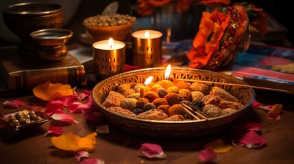 Diwali puja with incense and offerings