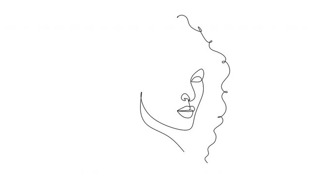Abstract linear drawing of a woman's face.Continuous portrait of a woman