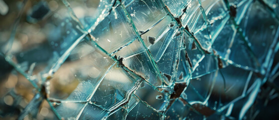 The complex beauty of shattered glass, a mosaic of light and sharp contrasts. - obrazy, fototapety, plakaty