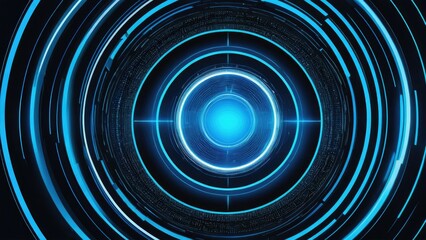 Glowing blue, circular lines intertwine on a minimalist, abstract background, suggesting advanced technology, created as a vector digital art design, conveying a sense of the future with sleek