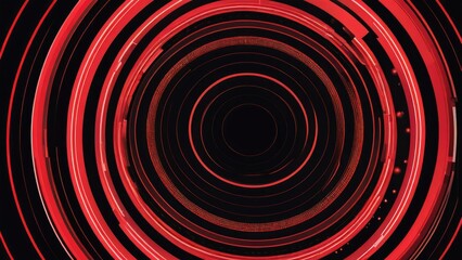 Glowing red concentric circles with a minimalistic aesthetic, set against an abstract, futuristic, technological backdrop, rendered in vector digital art, ultra-fine lines, ultra clear