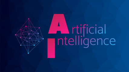 Artificial Intelligence. Triangle blue gradient background. Network pattern. Machine learning. Smart digital technology. AI vector illustration. Design element - 755814785
