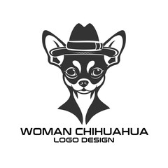 Woman Chihuahua Dog Vector Logo Design