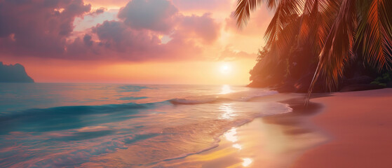 Praia paradisíaca sobre o por do sol - Papel de parede 